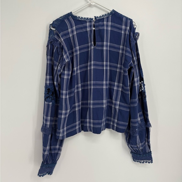 Free People Darling Diana Blue Printed Lace-Trim Top - Picture 7 of 12